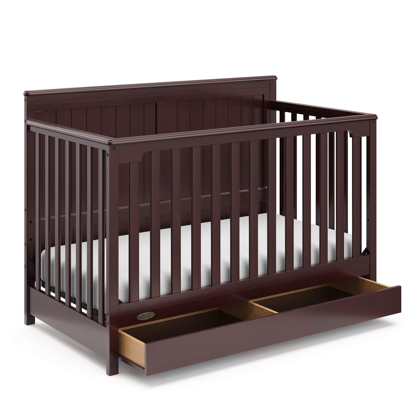 Graco Hadley 5-in-1 Convertible Crib with Drawer – GREENGUARD Gold Certified, Fits Standard Crib Mattress, Converts to Toddler Bed, Daybed and Full Bed, 4 Adjustable Mattress Heights (Espresso)