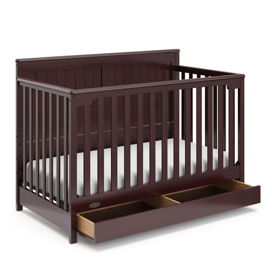 Graco Hadley 5-in-1 Convertible Crib with Drawer – GREENGUARD Gold Certified, Fits Standard Crib Mattress, Converts to Toddler Bed, Daybed and Full Bed, 4 Adjustable Mattress Heights (Espresso)