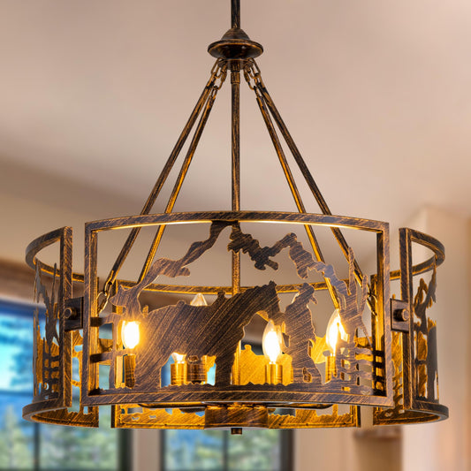 TOCHIC 6 Lights Vintage Chandelier, Chandeliers for Dining Room, Farmhouse Chandelier for Entryway, Western Light Fixture with Adjustable Chain for Bedroom, Living Room, Dimmable, D-26.37"