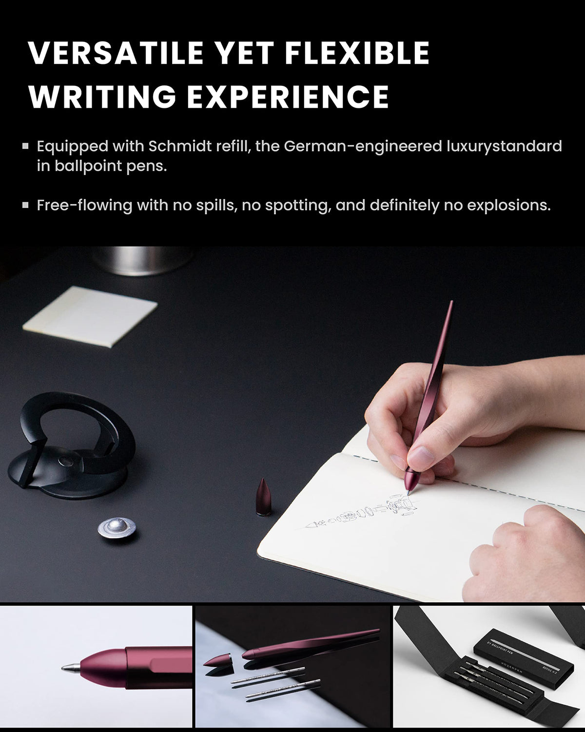 novium Hoverpen Interstellar, Mars Magma, Ballpoint Pen, Unisex, 23.5 Degree Angle, Schmidt Ballpoint Cartridges, Smooth Writing, No Spills, No Spotting, No Explosions