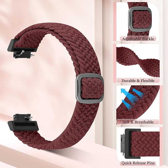 Elastic Braided Watch Band Compatible with Fitbit Inspire 3/Inspire 2/Inspire/Inspire HR/Fitbit ace 3/Ace 2, Adjustable Stretchy Strap Sport Nylon Loop Replacement Wristband for Fitbit Inspire