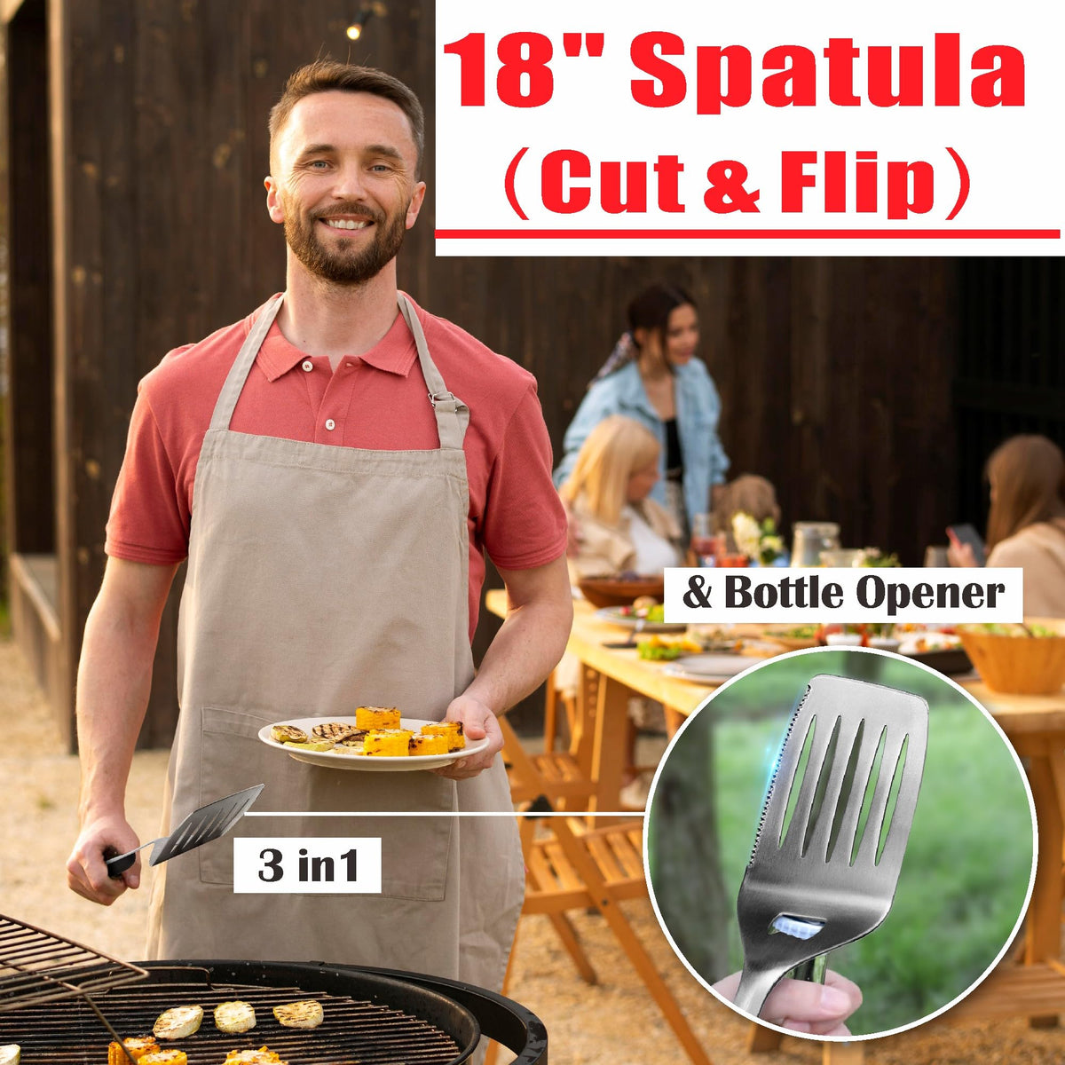 GRILLART BBQ Tools Grill Tools Set -18Inch Grilling Tools BBQ Set - Grill Accessories w/BBQ Tongs, Spatula, Fork, Brush- Stainless Grill Kit Grilling Set - Gift Ideas BBQ Accessories Gifts for Men Dad