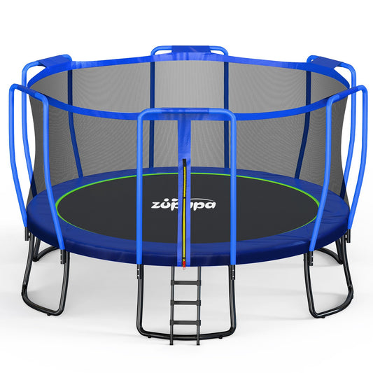 Zupapa 1800LBS Capacity No-Gap Design 16 15 14 12 10FT Trampoline with Safety Enclosure Net and Non-Slip Ladder 10-Year Quality Assurance Perfect for Kids Family Outdoor Backyard Fun