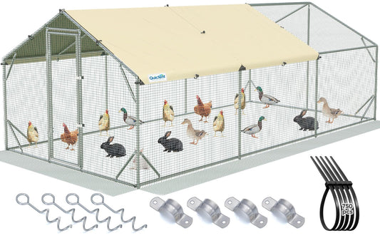 Quictent 18x9x6.6ft Metal Chicken Coop Run with Side Hardware Cloth, Elite Series Large Walk-in Outdoor Poultry Cage Heavy Duty Predator Proof Hen Duck Rabbit Farm Pen House, Waterproof Anti-UV Cover