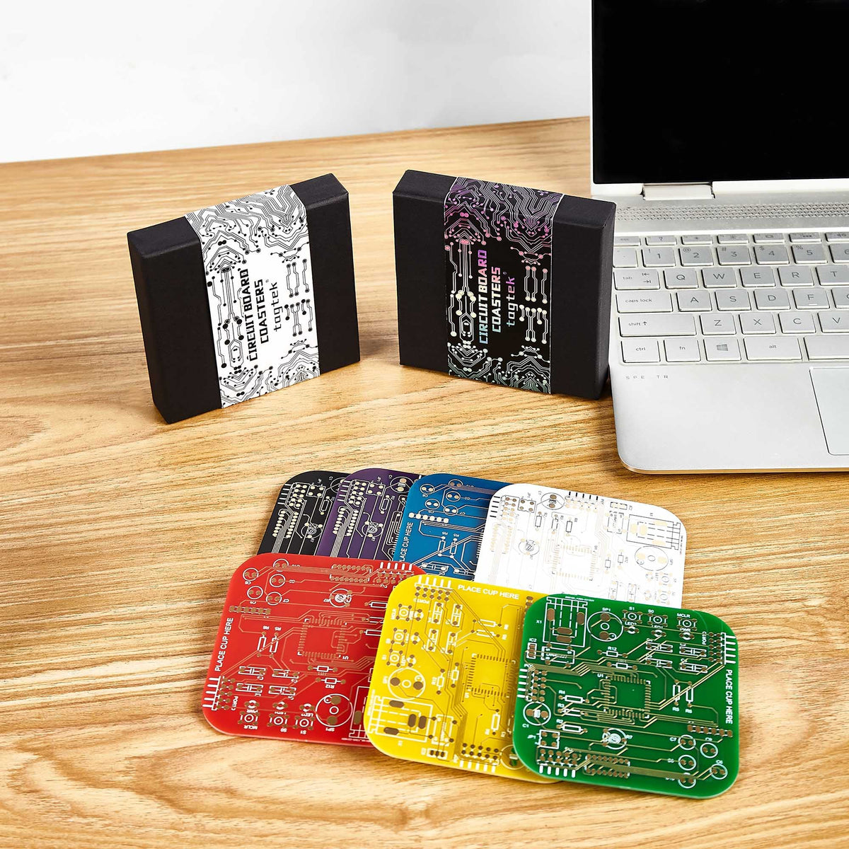 Coasters for Drinks in PCB-Design Green Coasters Decor with Immersion Gold Circuit Board for Coffee Table Bar Office Tech Gifts for Boyfriend Gamer Geek Engineer Dad Men Anniversary