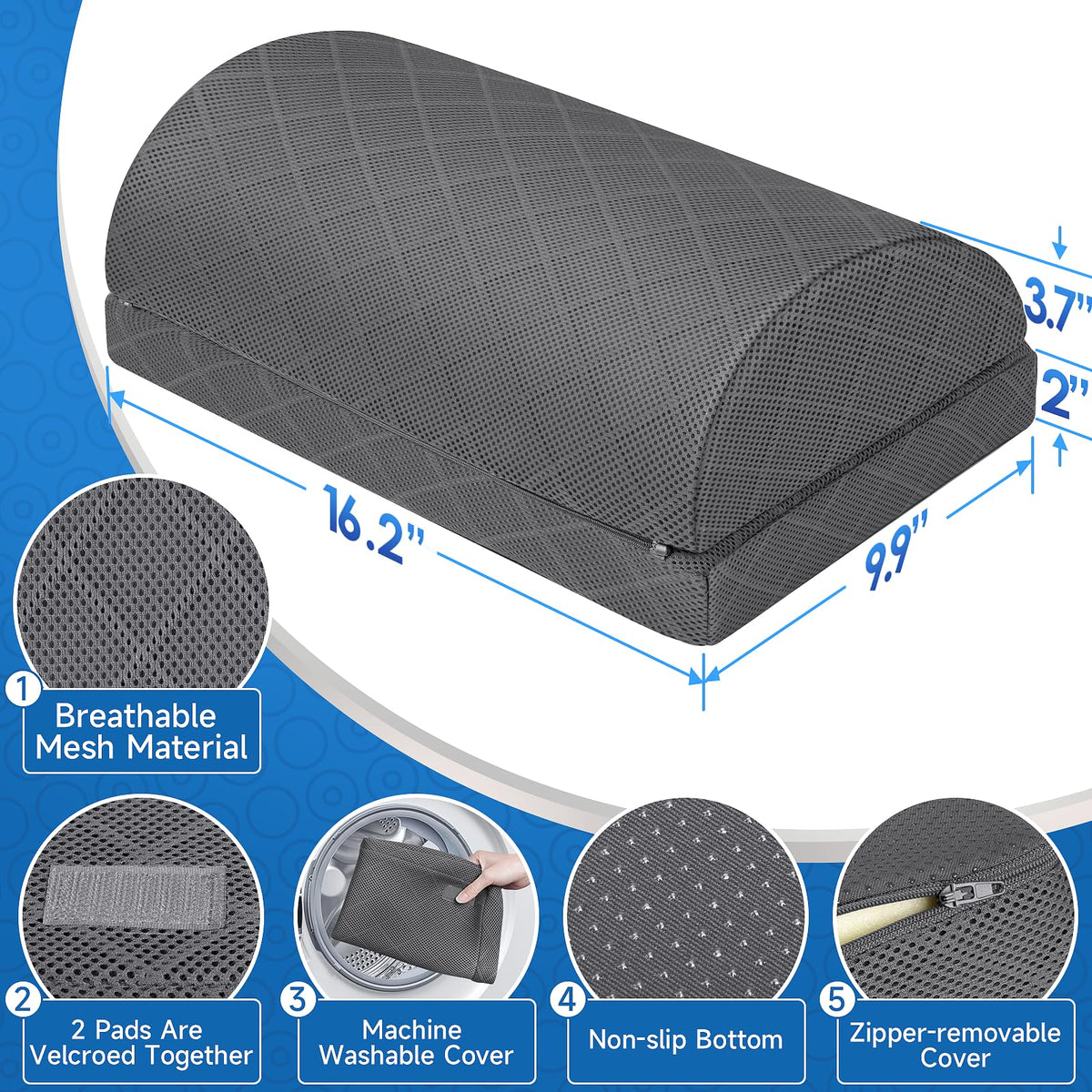 CushZone Foot Rest,Desk & Gaming Accessories,Foot Rest for Under Desk at Work,Comfortable Footrest with 2 Adjustable Heights & Removable Cover, Office Desk Accessories（Gray）