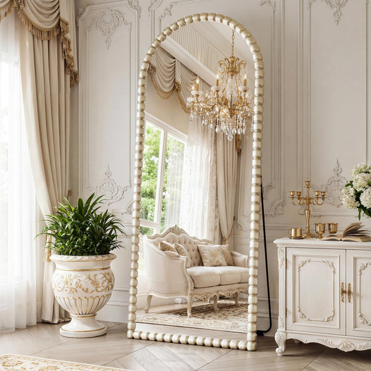 Vintage Full Length Mirror with Stand, 71x28 Inch Beaded Full Body Mirrors, Large Floor Mirror Standing Mirror Full Length Wall Mounted Decor for Bedroom Living Room Cloakroom Hallway, PU Frame Silver