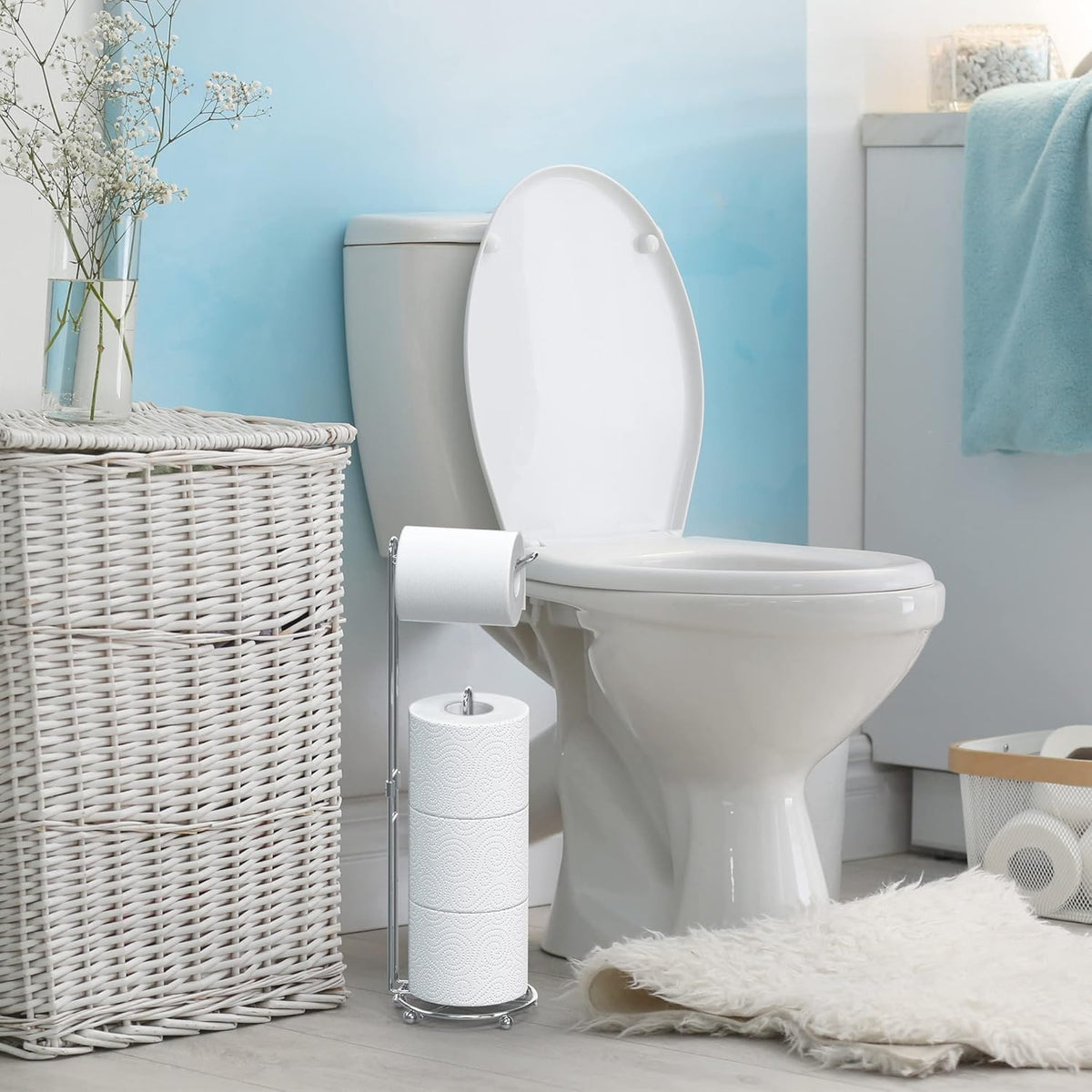Simple Houseware Toilet Paper Holder - Freestanding Chrome Bathroom Tissue Storage Solution