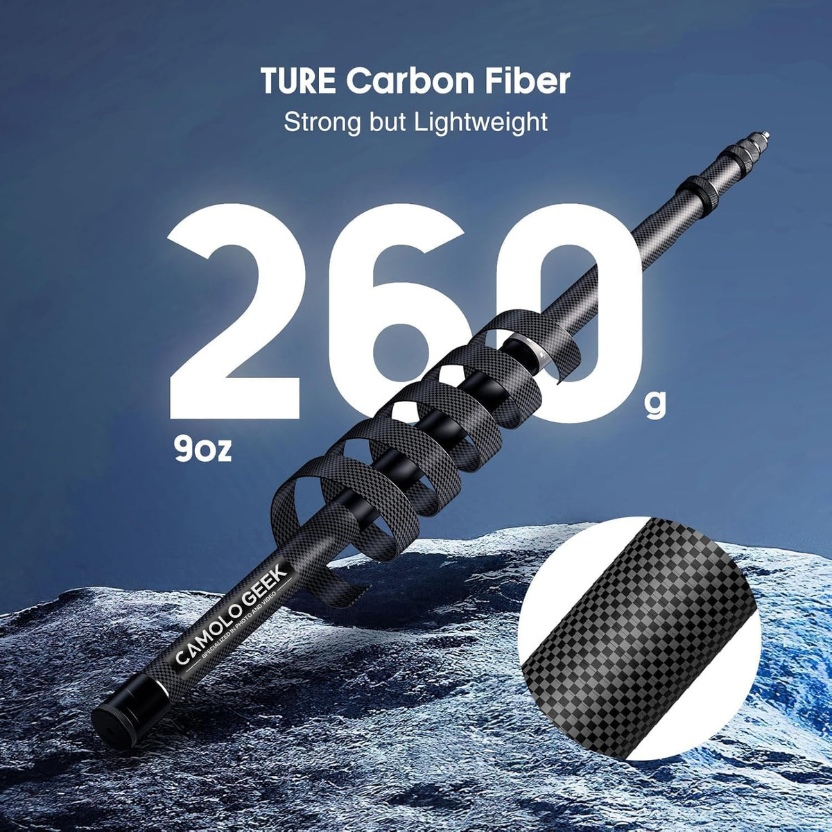 CAMOLO GEEK 118"/3.0m 9.8ft Insta360 X5 X4 X3 X2, 3S 3 2 360 (17 118") Invisible Selfie Stick Carbon Fiber, Extended