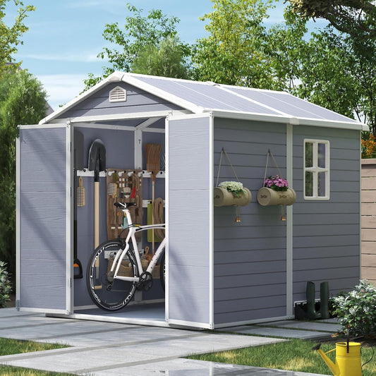 Aoxun 6 x 8 FT Outdoor Storage Shed, Resin Shed with Floor, Small Garden Shed Waterproof Plastic Tool Shed