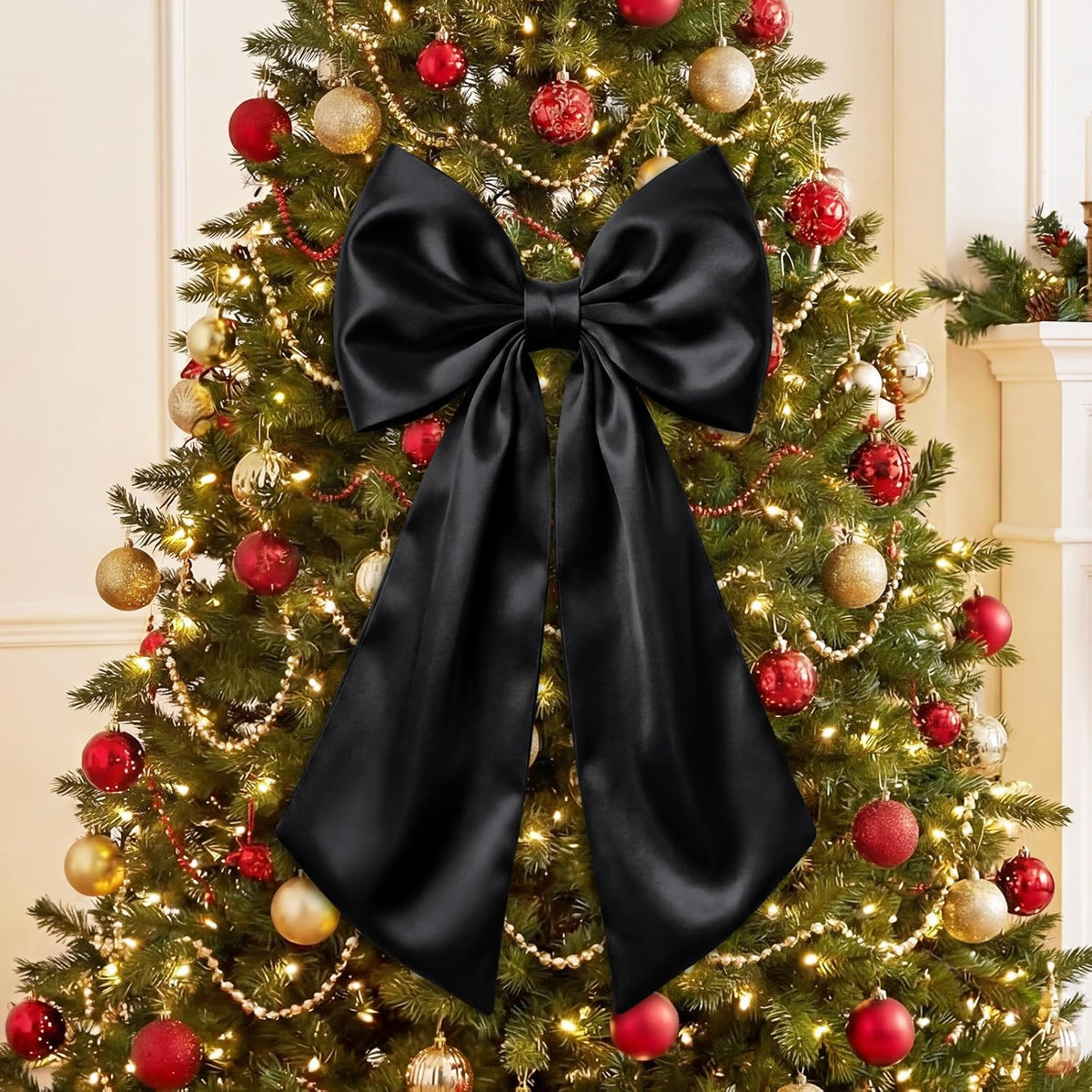 Suncalla Large Satin Bow Decorations - 3 Pcs 2 FT Hanging Wall Decor for Weddings & Parties | Black