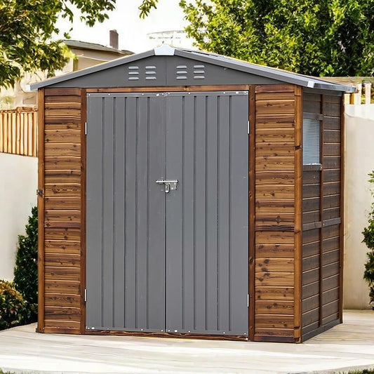 Jaxenor 6x4 FT Outdoor Wood Storage Shed, Garden Tool Shed with Windows, Outside Storage Shed Waterproof for Backyard, Garden, Patio, 4 Vents (Without Floor) Wood Color