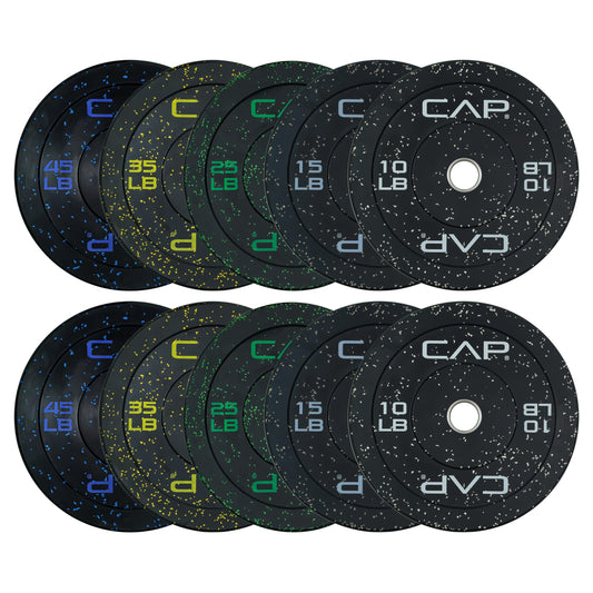 CAP Barbell Economy - Speckled Olympic Bumper Plate Set with Color Logo, Black, 260 lbs Set