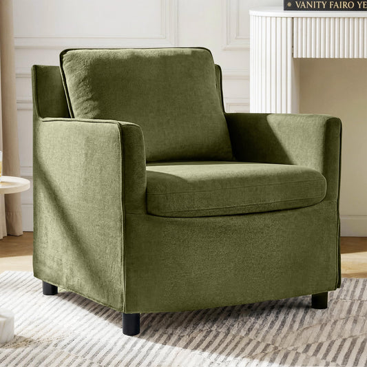 Upholstered Barrel Accent Chair, Modern Single Sofa with Washable Slipcover for Living Room, Bedroom,Reading Spaces,Office,Green