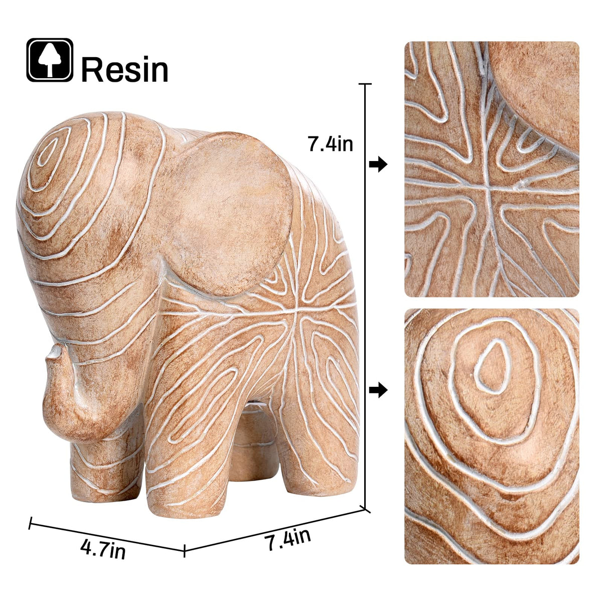 Kakizzy Elephant Statue, African Animal Decor, Wooden Elephant Gift for Women, Boho Decor for Living Room, Shelf, Office（1Pack, Big）