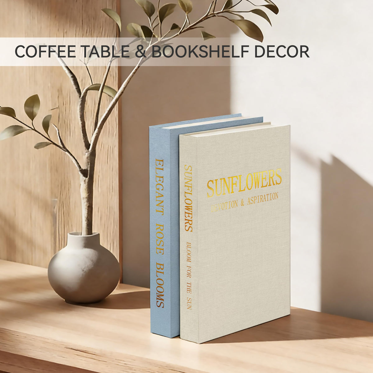 Sprsthai Premium Linen Decorative Book Box Set of 2 - Letter Gold Foil Embossed with Hidden Storage | Coffee Table, Bookshelf & Mantel Decor & Keepsake Organizer to Elevate Home Aesthetic,Blue