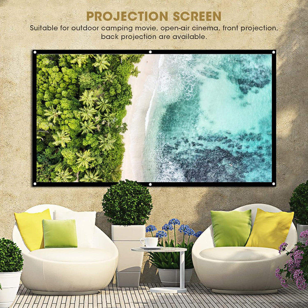 Tbest 2 60 inches 16:9 (60 Inches) Projector Screen Outdoor Side,Projector Screen Thicken Portable Non Crease Soft