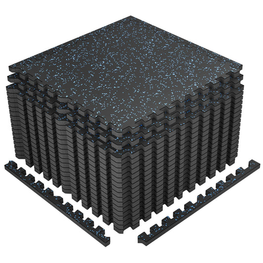 SUPERJARE 1" Extra-Thick Rubber Top Exercise Mat, Puzzle Gym Flooring for Home Gym, Gym Mat for Workout Equipment, Interlocking Floor Tiles with EVA Foam, 18 Pcs 72 Sq Ft, Black/Blue