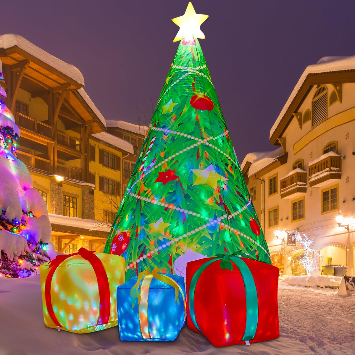 COMIN 7 FT Christmas Decorations Inflatables Tree Outdoor Blow Up Yard Gift Box with Built-in LEDs for Indoor Party Garden Lawn Decor