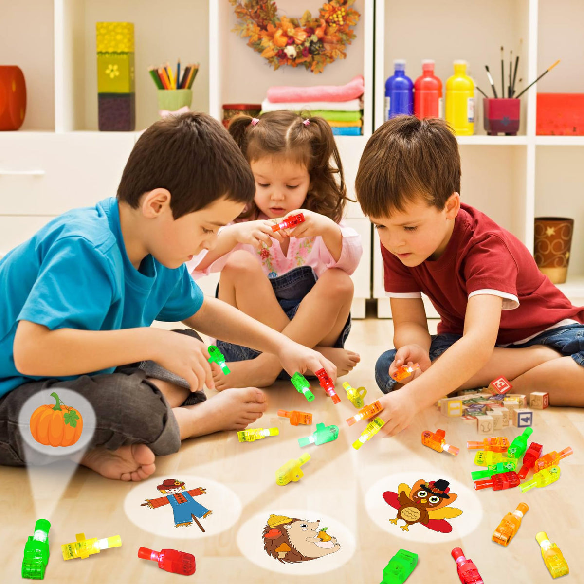 Fall Thanksgiving Party Favors, 32 Pcs Finger Lights for Kids Fall Festival Prizes Treats Pumpkin Turkey Light Up Toys Bulk Goodie Bag Stuffers Pinata Fillers Thanksgiving Party Decorations Supplies