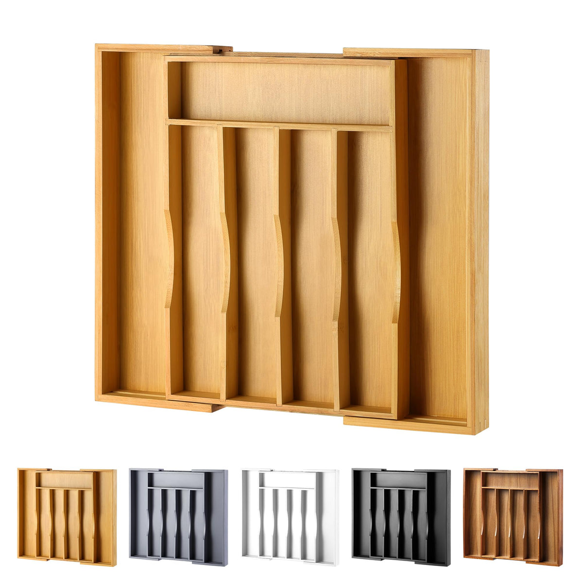 oridom Expandable Bamboo Kitchen Drawer Organizer for Cutlery and Utensils, Adjustable Bamboo Wood Cutlery Tray in Drawer for Flatware and Silverware in Kitchen, (Natural)