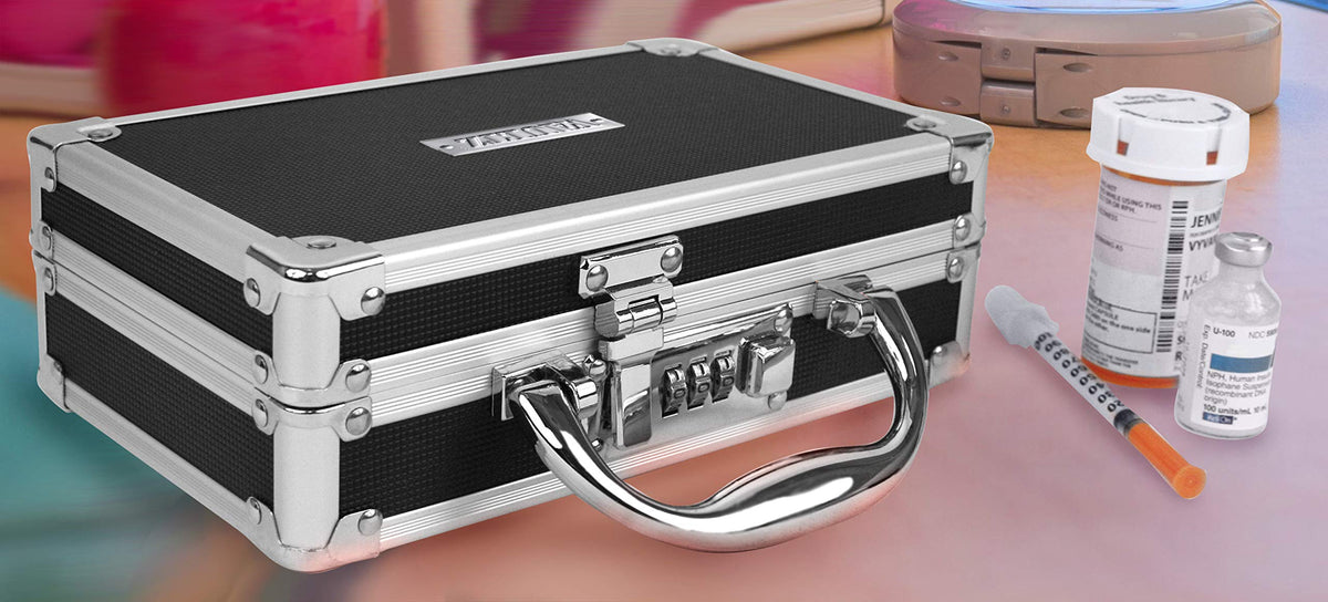 Vaultz Locking Medicine Case with Combination Lock - Portable Lock Box Briefcase for Medications, Cash & Valuables, Organized Storage Case with Handle, 3 Pack