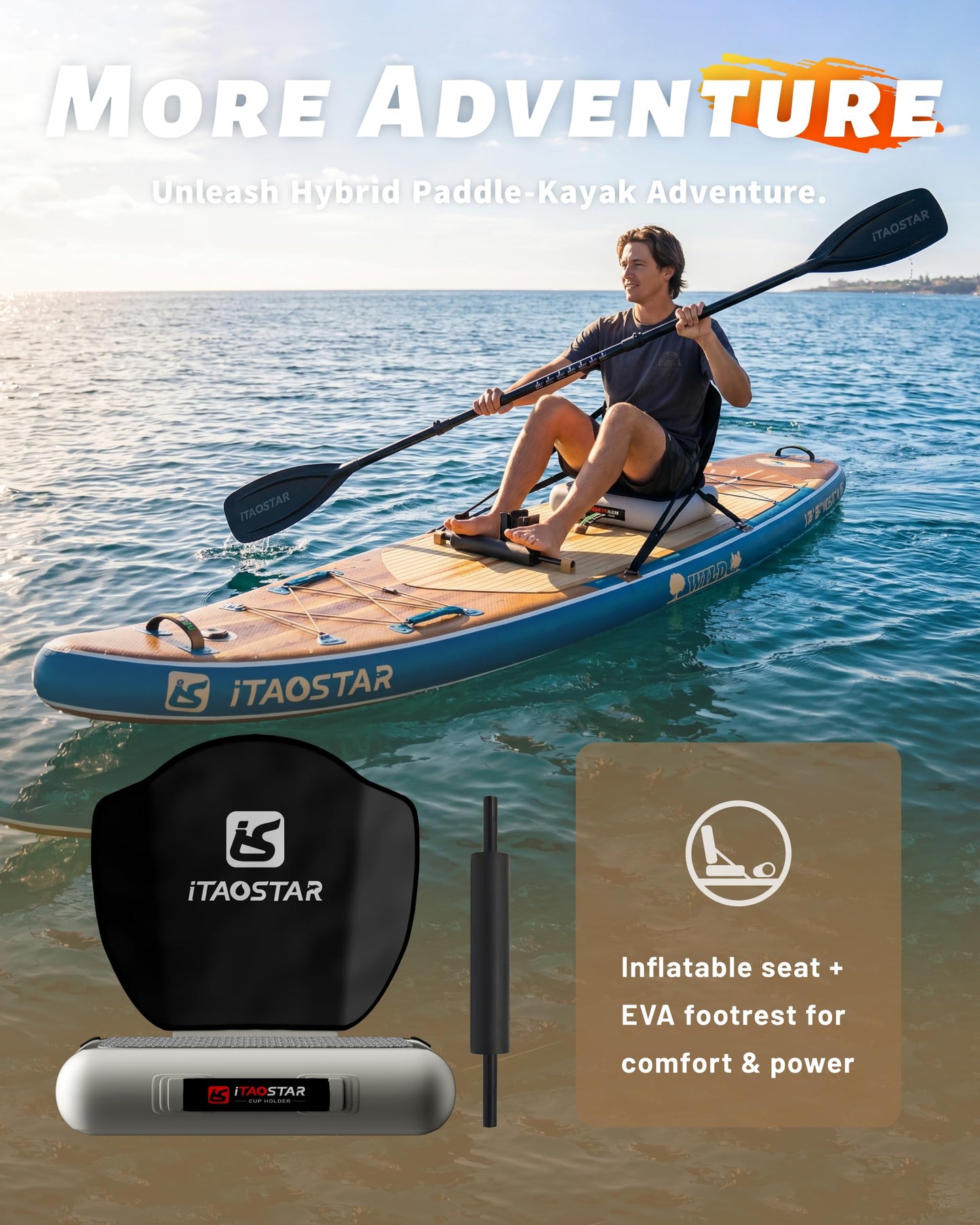 iTAOSTAR W02B 33" Inflatable Paddle Board with Seat, More Fun Inflatable Paddleboard with 5 Fins for Better Balance, Stand Up Paddle Board with Premium SUP Accessories for Adults of All Skill Levels