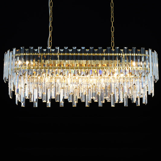 Lt-vt Modern Rectangular Crystal Chandelier Gold Finish Linear Pendant 10-Light Fixture for Dining Room Living Room Ceiling Lamp Contemporary Home Decor L37.4''