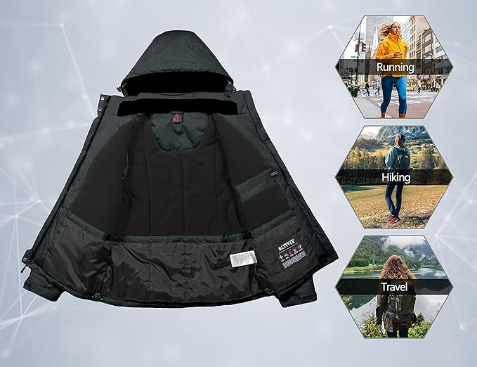 Little Donkey Andy Women's Waterproof Hiking Skiing Jacket with Removable Hood, Fleece Lined Winter Warm Rain Coat