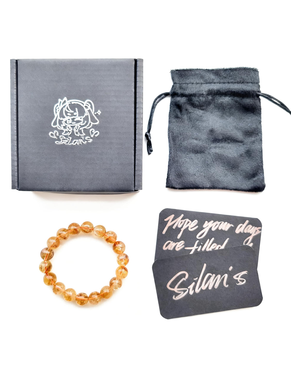 Silan's Yellow Phantom Quartz Bracelet for Women, Natural Crystal Stretch Elastic Adjustable Bracelet with Lucky Card, Gift for Her (7-8mm)