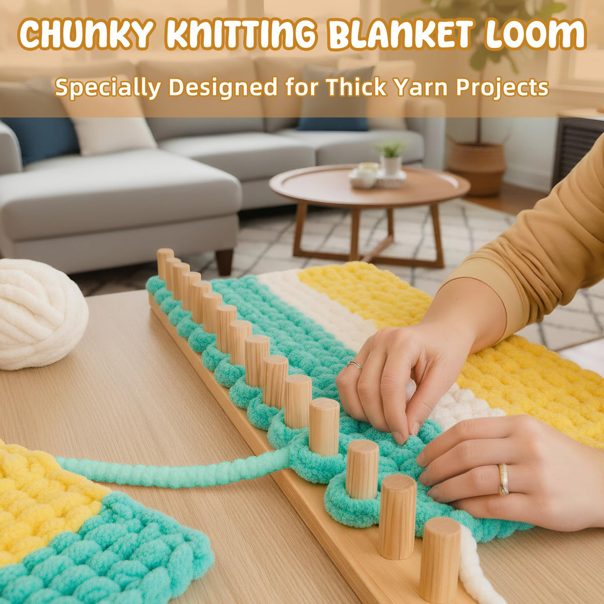 Bafeil 48" Chunky Blankets Loom Wooden Knitting Loom Adjustable Chunky Knit Blanket Loom Extra Large Hand Knitting Yarn Chunky Blanket Kit for Beginner DIY Craft Lover Gift Home Decor