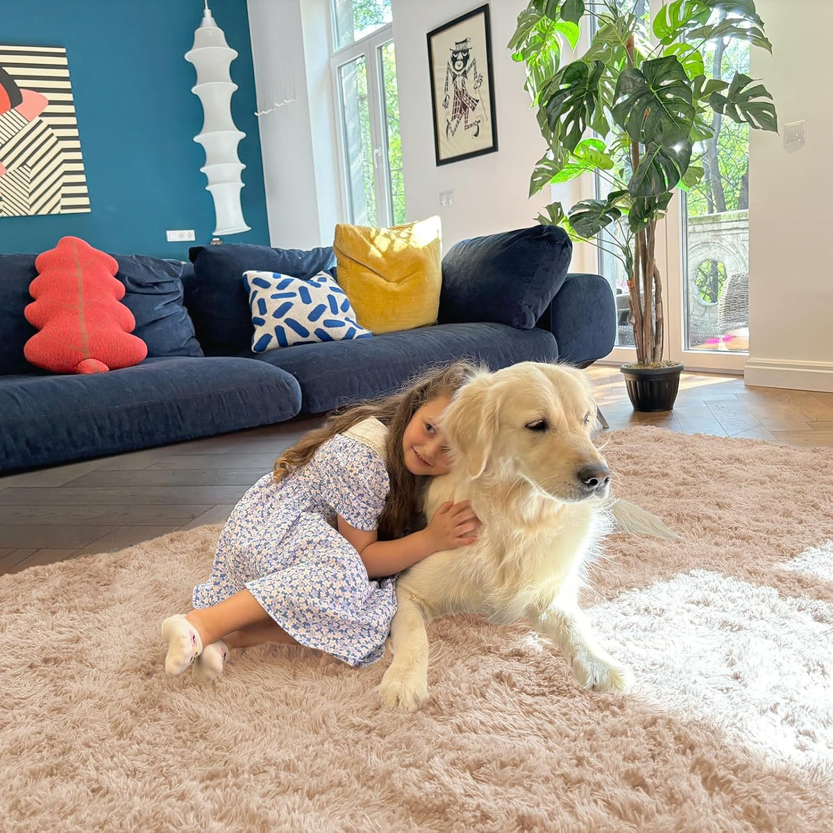 OLANLY Large Area Rug - Soft Fluffy Shaggy Indoor Carpet for Living Room & Bedroom | 6x11 ft, Beige