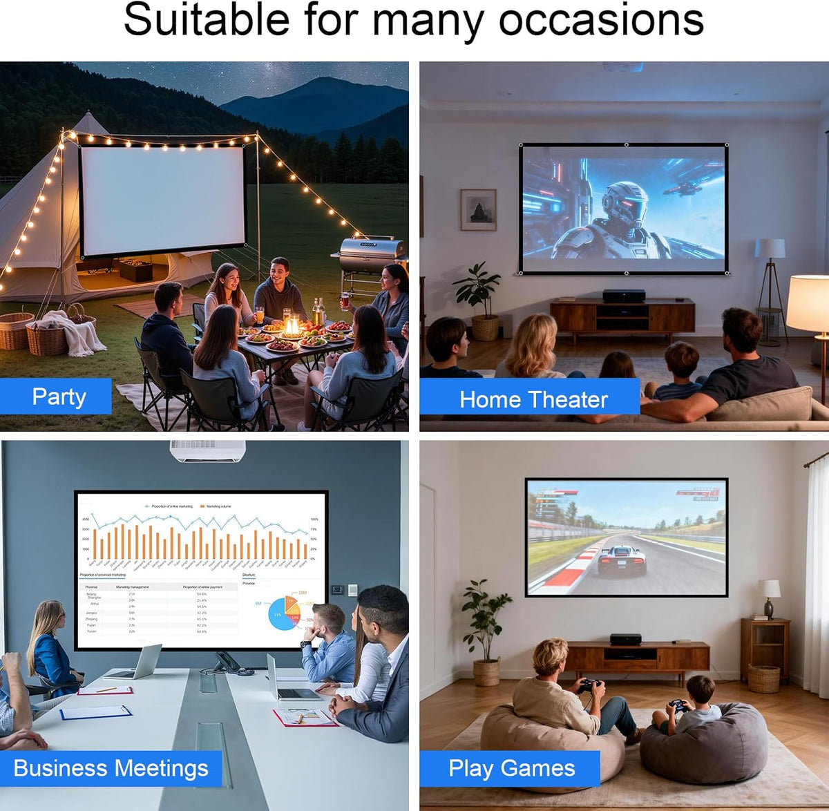 Ximaoy 72 inchPortable 16:9 Projector Screen Movie Projector Screen HD Indoor Outdoor Double Sided Rear Projection