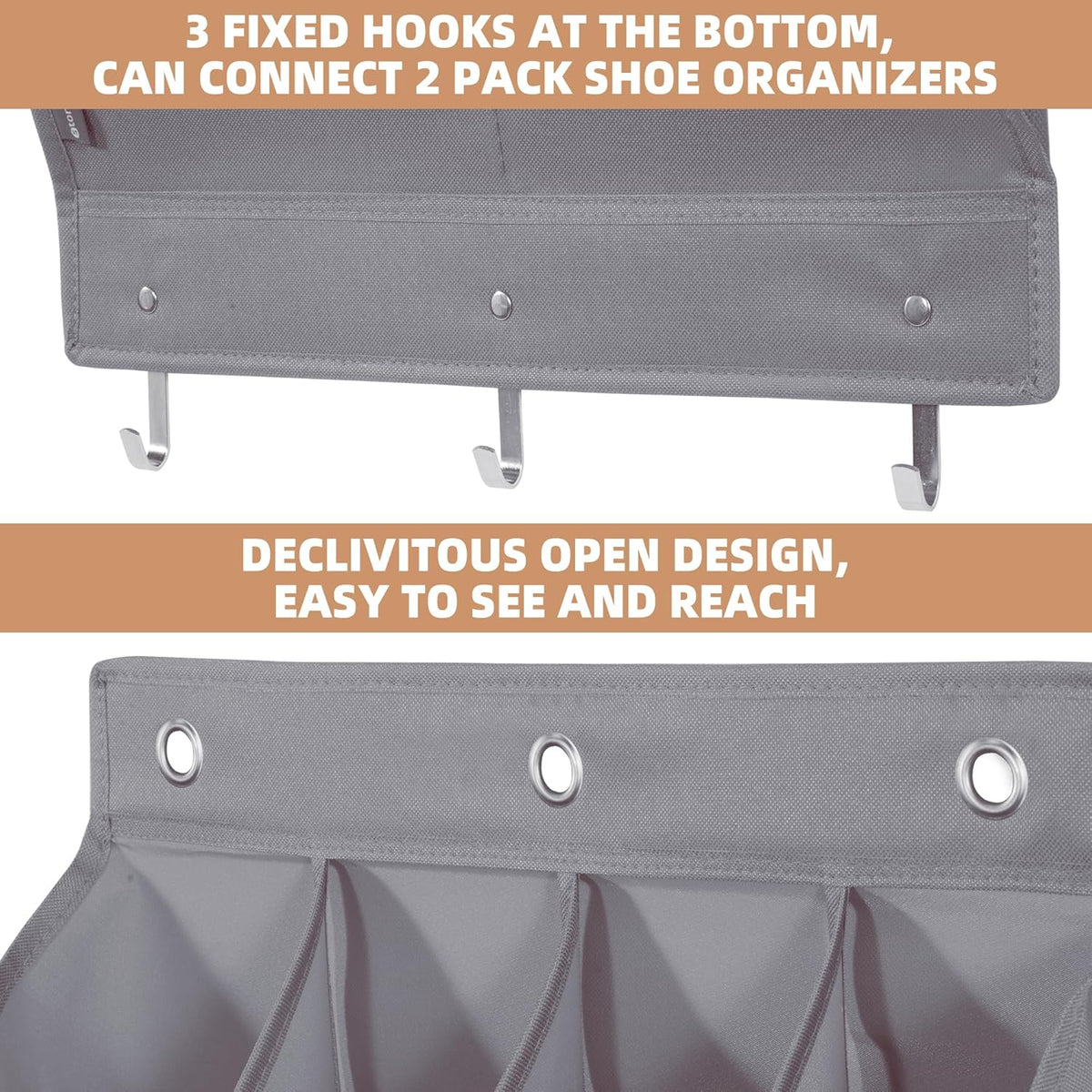 Storage Maniac Over Door Shoe Organizer - 12 Large Pockets for Efficient Closet Storage | Grey