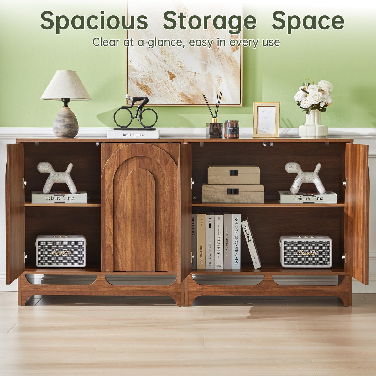 Bifins Modern Buffet Cabinet with Storage, 94.5" W Fluted Arched Sideboard Cabinet with Adjustable Shelves & Doors, Wooden Coffee Bar Storage Station for Dining Room, Kitchen, Living Room, Entryway
