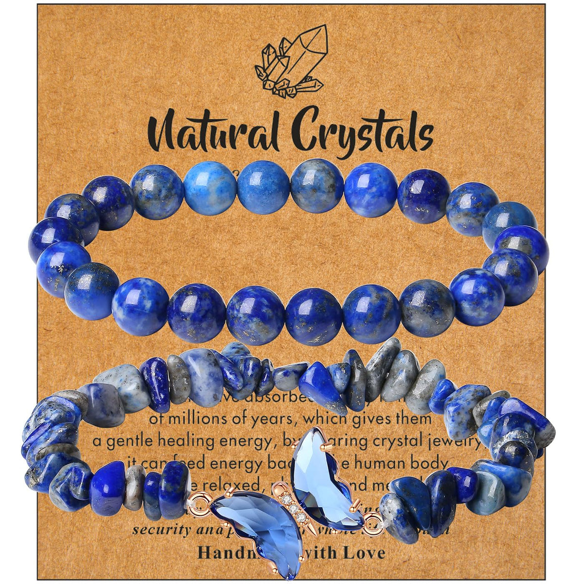 DUQGUHO Blue Bracelets for Women Lapis Lazuli Bracelet Blue Beaded Bracelets for Women Healing Bracelets for Women Butterfly Bracelets Blue Gemstone Bead Jewelry 8mm Blue Gifts for Women 2Pcs