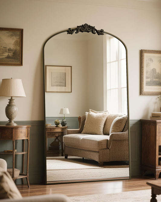 Antok Arched Full Length Mirror, 72"x44" Floor Mirror with Carved, Full Body Mirrors for HomeDecor, Standing/Halling Large Wall Mirror for Bedroom, Living Room, Cloakroom, Bronze, Vintage Style