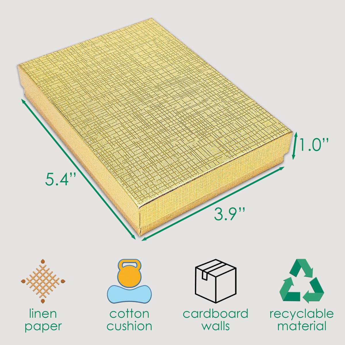 TheDisplayGuys - 25-Pack #53 Cardboard Linen Paper Jewelry Gift Boxes w. Cotton Padding - Gold (5.4" x 3.9" x 1.0")
