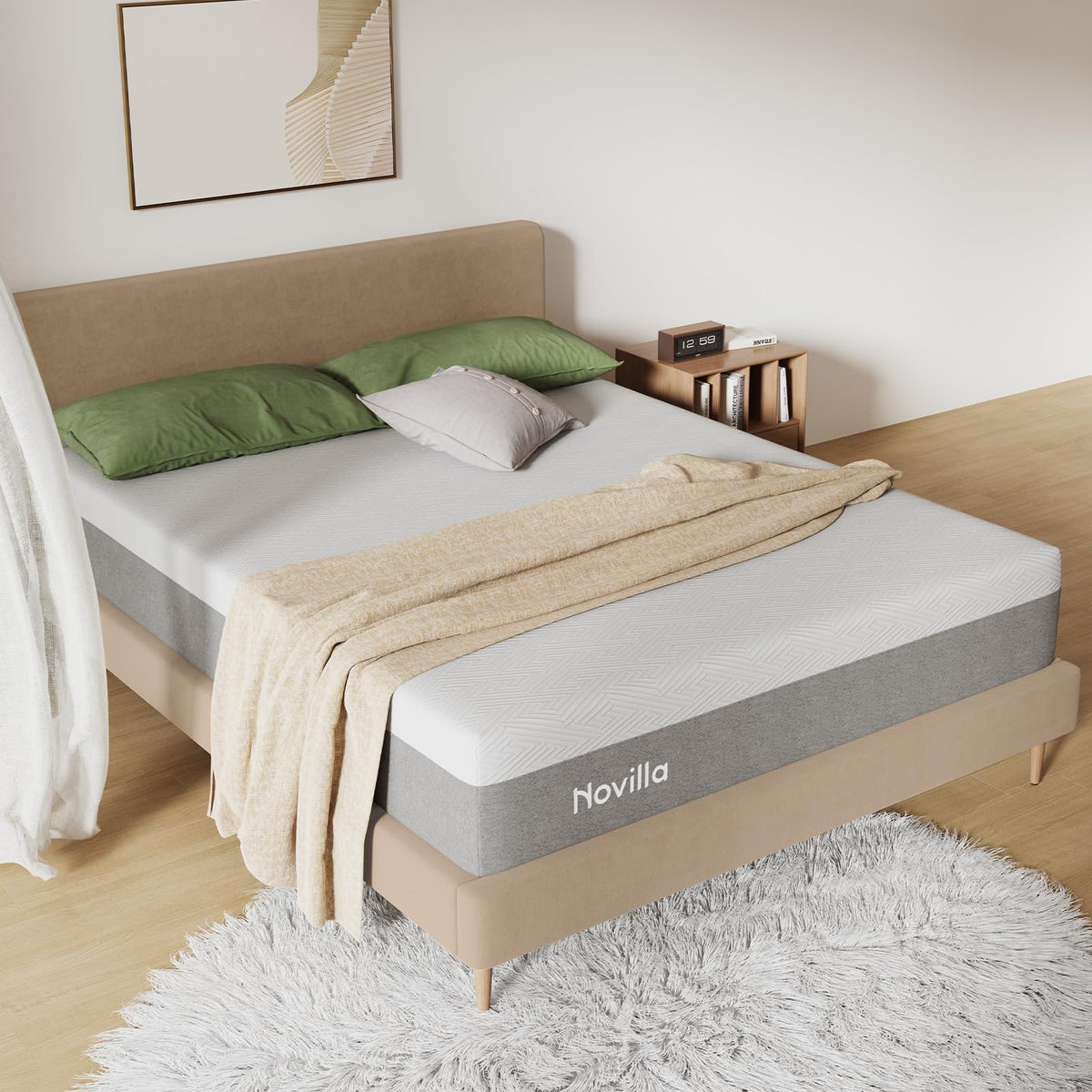 Novilla Bliss Queen Size Mattress, 12 Inch Gel Memory Foam Mattress Queen in a Box for Cool Night Sleep & Pressure Relief, Support Foam for Spine Alignment & Motion Isolation, Medium Plush Feel