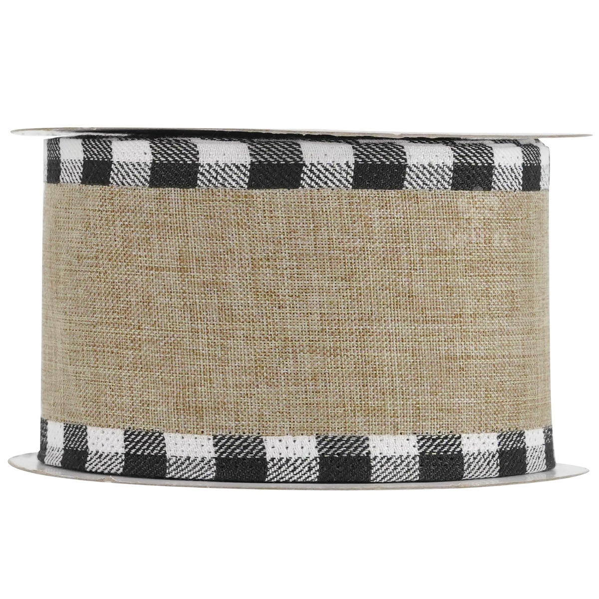 MEEDEE Burlap Christmas Ribbon Wired 2.5 Inch Plaid with Black and White Checkered Edging 10 Yards for Christmas Tree and Wreath Making