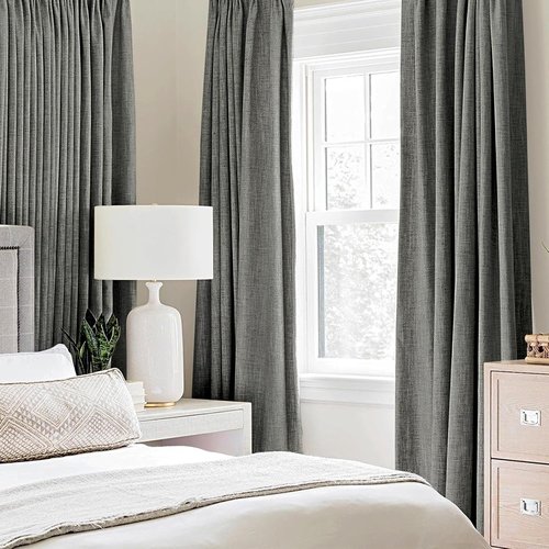 MIULEE Linen Blackout Curtains - 100% Room Darkening Thermal Insulated Grommet Panels | Dark Grey, 42"x63" (2 PCs)