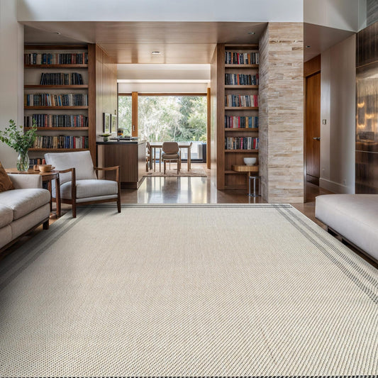Luul Home Easy Jute Rugs 10x14 Bordered Bone Color Living Room Indoor Outdoor Area Rug for Patio and Kitchen Rug High Traffic Washable Easy to Clean Solid Boho Woven Design Outside Carpet (10 x 14)