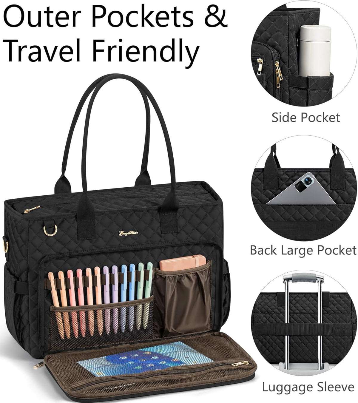 Bagstellar 15.6 inch 40oz Teacher Bags for Women, Laptop Work Tote Bag Quilted Nurse Bible Computer Shoulder Bag