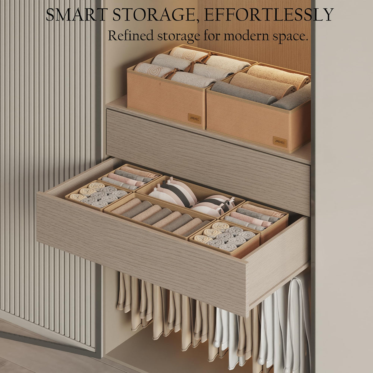 Clothes Organizer, Transform Your Drawers in Seconds - Cream Set of 6 Foldable Storage Boxes with Zipper, Durable 600D Fabric, Includes Fragrance Sachets, Ideal for Underwear, Socks, Baby Clothes