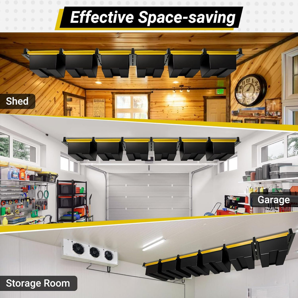 Overhead Garage Storage Rack - Heavy Duty Ceiling Racks for 6 Bins | Powder Coated Design