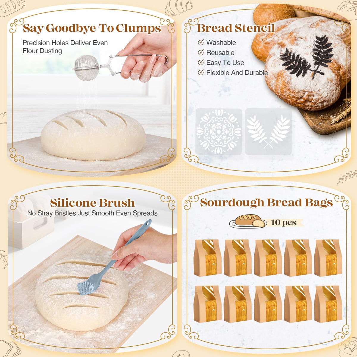 Sourdough Starter Kit, Sourdough Bread Baking Supplies, Bread Proofing Basket, Sourdough Kit for Modern Home and Kitchen, Sourdough Bread Basket, Sour Dough Kit Tools, Bread Making Tools Kit