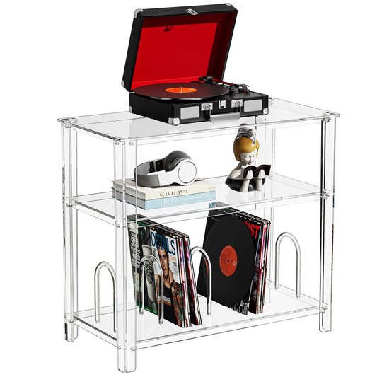 solaround Acrylic Record Player Stand, with Vinyl Storage, Turntable Stand, Vinyl Record Storage Table for Living Room (Clear, 31.5'' x 15.7'' x 29'')