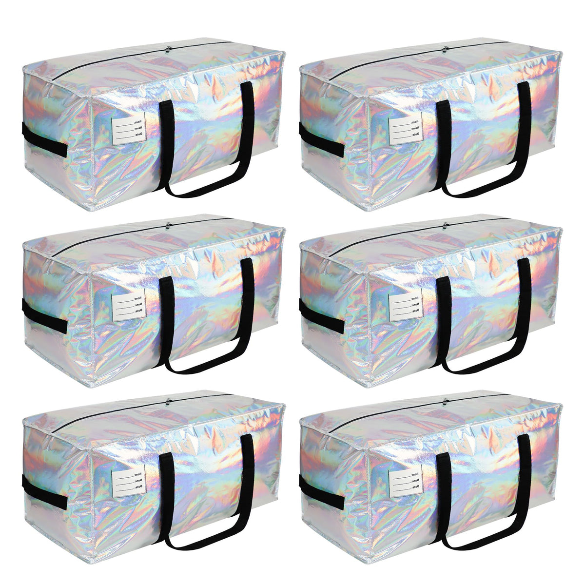 VTSVTS 6 Pack Extra Heavy Duty Large Moving Bags with Comfortable Handle & Strong Zipper,Storage Totes for Space Saving Moving Storage College Supplies Alternative to Moving Box,Iridescent