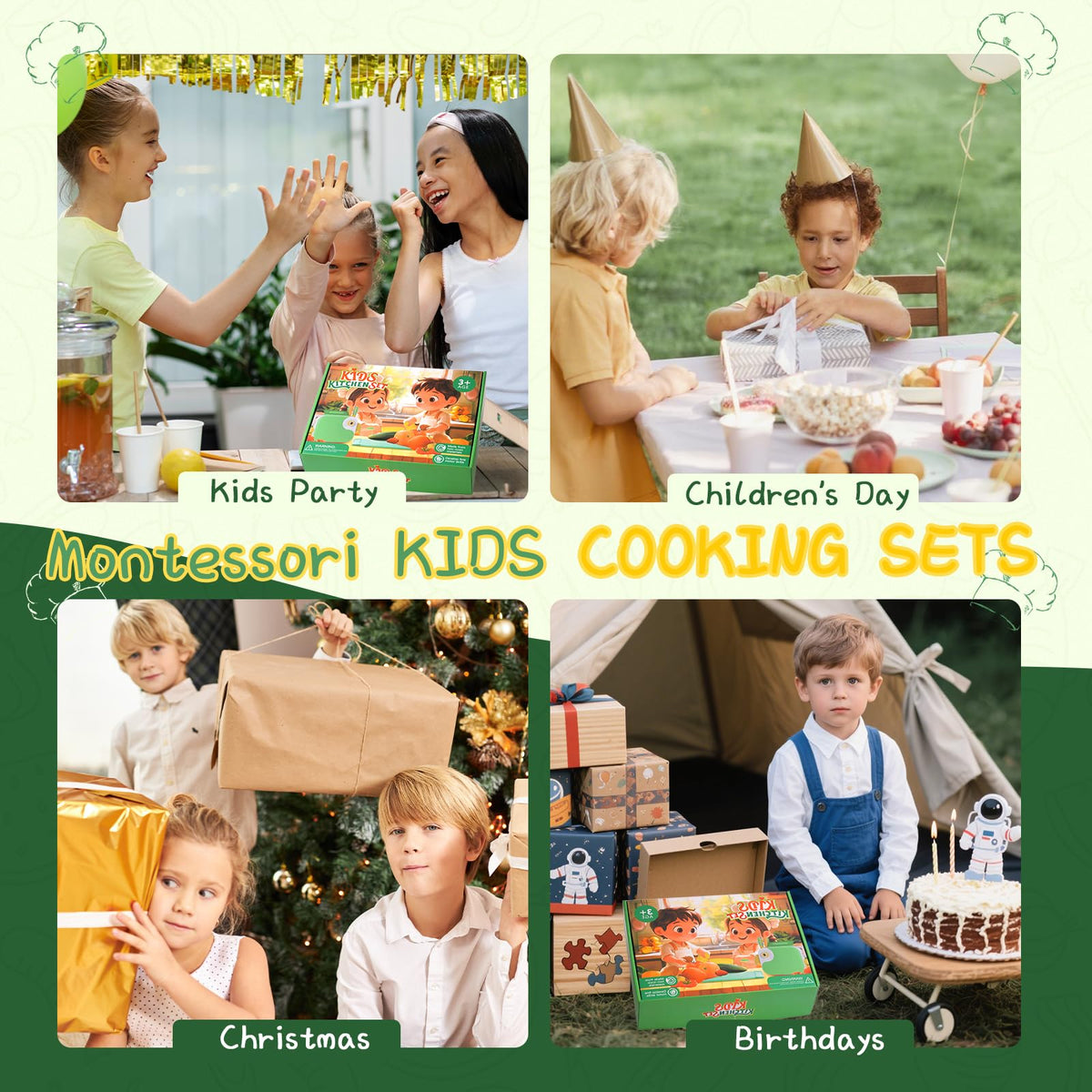 Lullulii Montessori Kitchen Tools for Toddlers,Kids Knife for Real Cooking,Toddlers Knife Set with Storage Box Kids Safe Knives Children Cutting Set for Girl Boy,Montessori Toys for Kitchen Set -Green