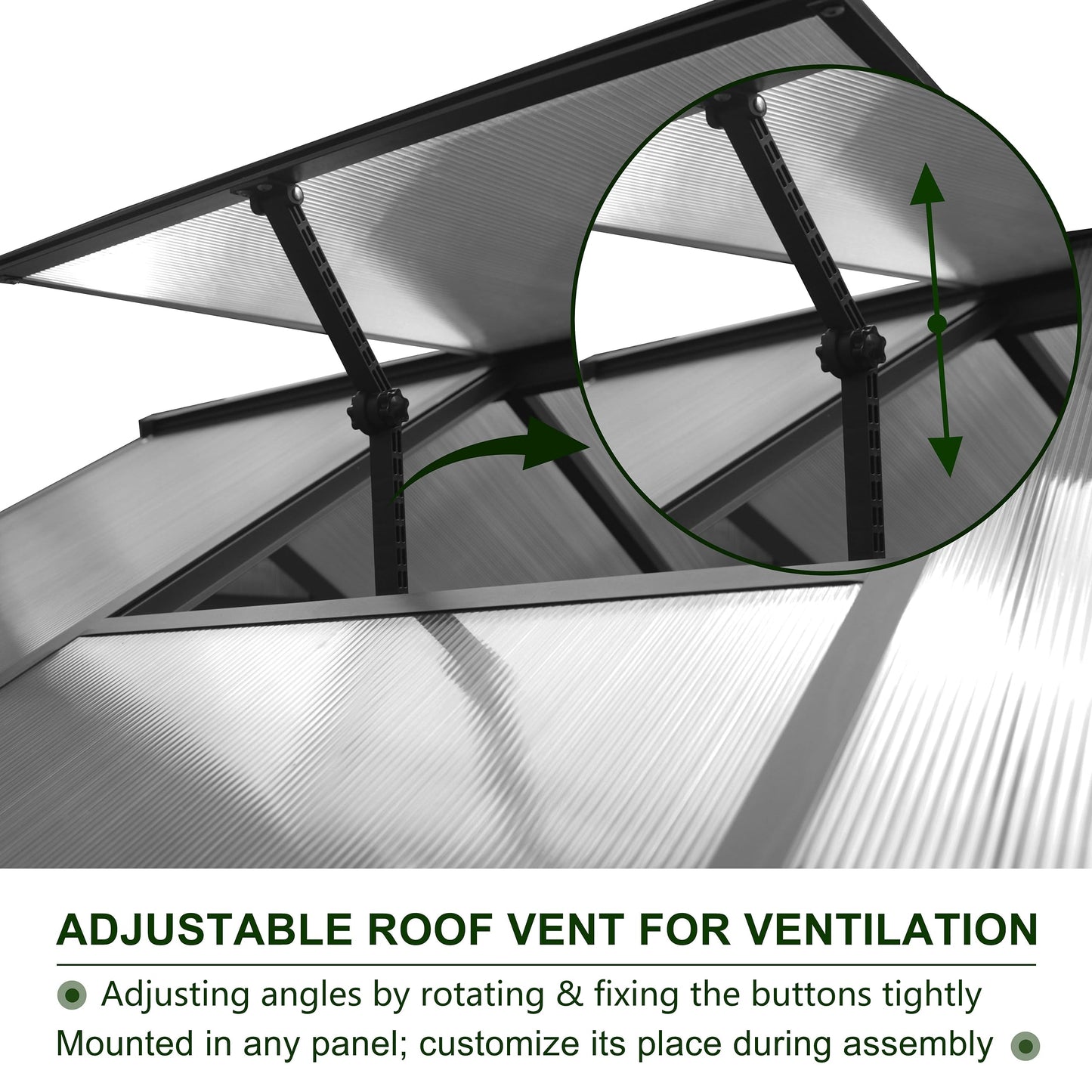 Yardenaler 8x8 FT Outdoor Greenhouse Kit, Polycarbonate Aluminum Walk-in Greenhouse with Adjustable Roof Vent and Lockable Door, Backyard Garden in Winter, Gray
